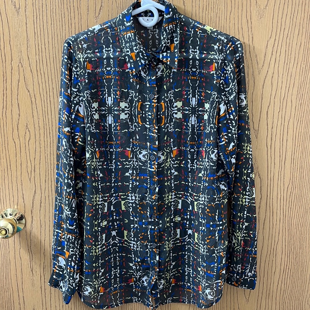 CAbi Long Sleeve Festival Blouse #129 Medium Multicolor Geometric NWOT